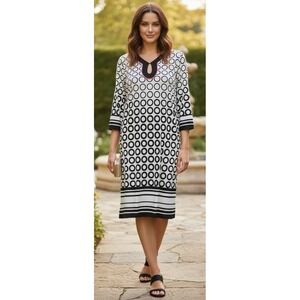 Signature Camryn Dress Black White Circle Mod Geometric Keyhole V-Neck Size 14W